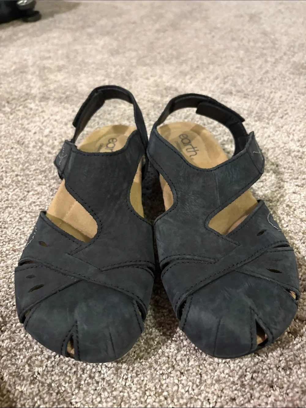 Earth Origins Black Cutout Slingback Wedge Sandals